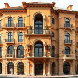 A stunning building designed in the Italian architectural style, showcasing elegant details such as arched windows, ornate balconies, and classical columns that reflect the timeless beauty and sophistication of Italian design
