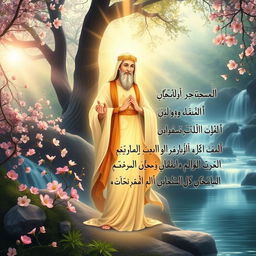 A beautifully serene and spiritual scene reflecting deep devotion, featuring a luminous figure symbolizing love and faith, surrounded by natural beauty