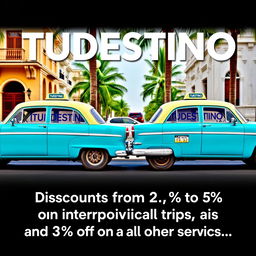 An advertisement image for a taxi agency called 'TUDESTINO'