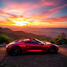 A beautifully edited background featuring a sleek sports car parked on a scenic overlook