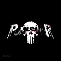 A striking graphic design featuring the text 'Punisher' in bold, stylized typography
