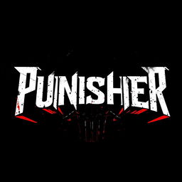 A striking graphic design featuring the text 'Punisher' in bold, stylized typography