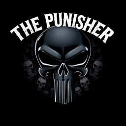 A striking and edgy graphic design featuring the iconic Punisher skull symbol prominently in the center