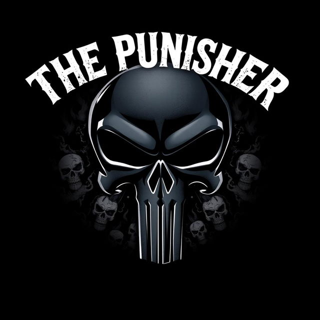 A striking and edgy graphic design featuring the iconic Punisher skull symbol prominently in the center