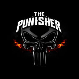 A striking and edgy graphic design featuring the iconic Punisher skull symbol prominently in the center