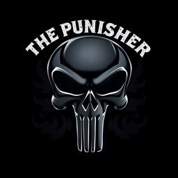 A striking and edgy graphic design featuring the iconic Punisher skull symbol prominently in the center