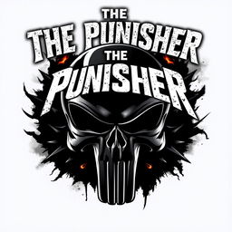 A striking and edgy graphic design featuring the iconic Punisher skull symbol prominently in the center