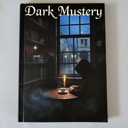 A dark mystery book cover set in a cozy yet eerie café