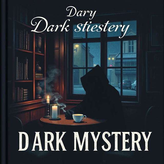 A dark mystery book cover set in a cozy yet eerie café