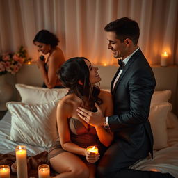 A romantic and intimate scene capturing the essence of love and connection between adult couples