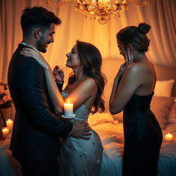A romantic and intimate scene capturing the essence of love and connection between adult couples