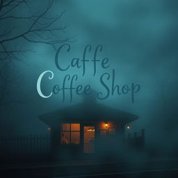 A book cover design featuring a cozy coffee shop shrouded in mystery