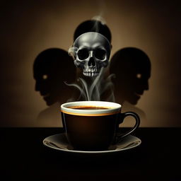 A visually striking book cover featuring a coffee cup with intricate steam forming a skull above it, giving a dark and mysterious vibe