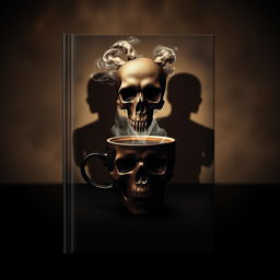 A visually striking book cover featuring a coffee cup with intricate steam forming a skull above it, giving a dark and mysterious vibe