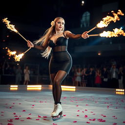 A full length photograph of a captivating 18-year-old girl with a thin face and a curvy, voluptuous figure, including long blonde hair, large round soft breasts, a soft round belly, ultra-wide soft fat round hips, large fat round thighs, and thick round legs