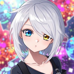 An anime girl with striking white hair styled elegantly, a captivating expression on her face