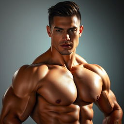 A close-up portrait of a muscular person, showcasing slightly enhanced body muscles for a more defined and sculpted look