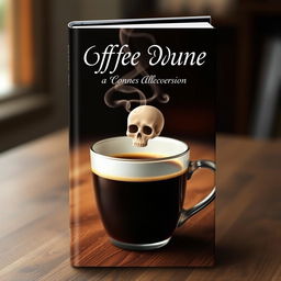 A book cover design featuring a coffee cup, with the steam rising from the coffee beautifully shaped like a simple skull