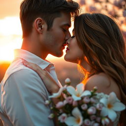 A close-up image of a romantic kiss between two lovers, showcasing their emotions and connection