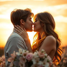 A close-up image of a romantic kiss between two lovers, showcasing their emotions and connection