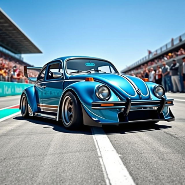 A unique fusion of a classic Volkswagen Beetle (Fusca) modified with sleek, modern elements mirroring the style of a Porsche GT3 RS