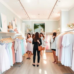 A stylish women's clothing store designed with soft pastel colors
