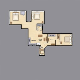 a single floor plan diagram of a residential building featuring three flats