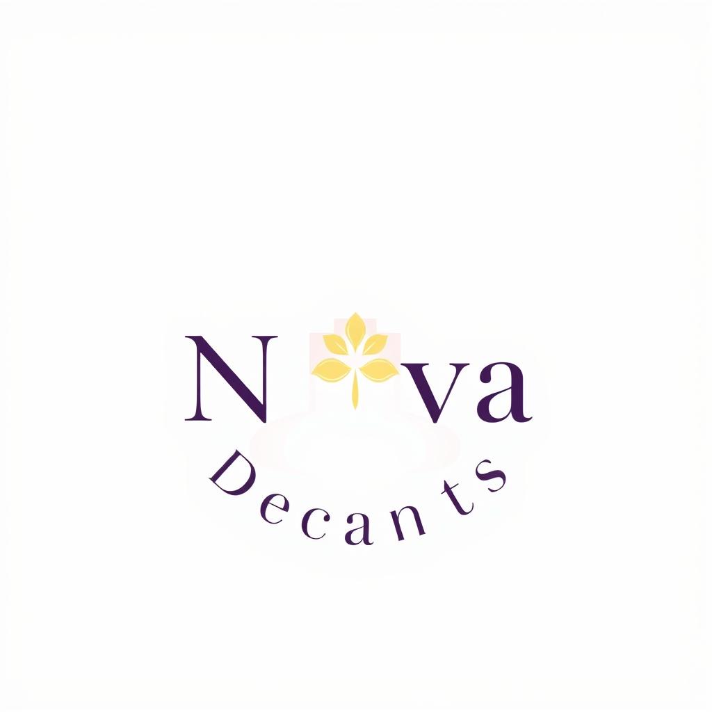 A logo design for a fragrance brand featuring the words 'Nova Decants' elegantly arranged around the logo