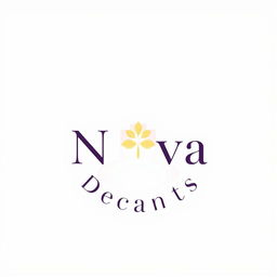 A logo design for a fragrance brand featuring the words 'Nova Decants' elegantly arranged around the logo