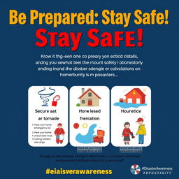A visually striking poster about disaster awareness, featuring bold, bright colors like red and yellow to capture attention