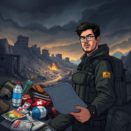 A dramatic and detailed illustration showing a well-equipped disaster preparation scene