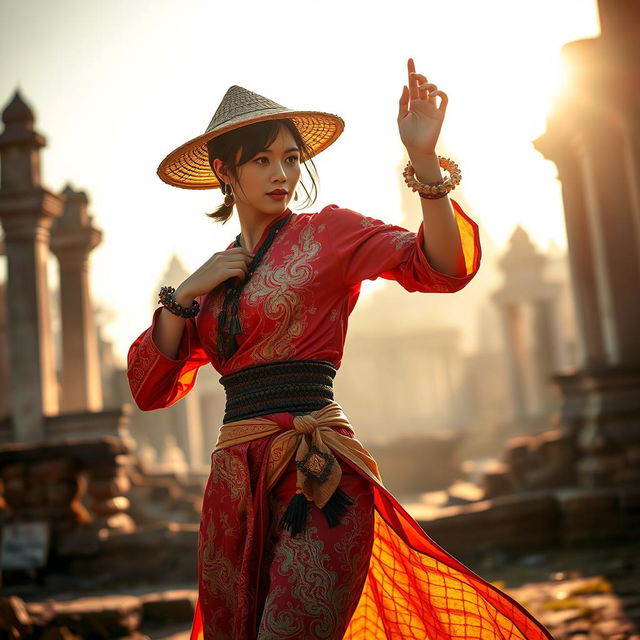 A captivating scene depicting a traditional Ayutthaya thief, showcasing enchanting traditional attire that is both alluring and rich in cultural heritage