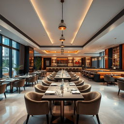 A luxurious modern restaurant interior transformed from a 123 square meter commercial space with no walls
