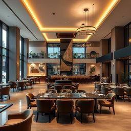 A luxurious modern restaurant interior transformed from a 123 square meter commercial space with no walls