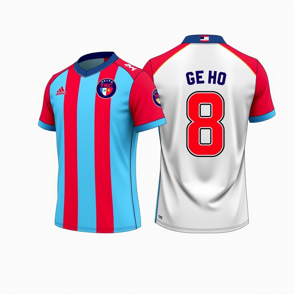 A detailed design of a football shirt featuring the number 8 prominently displayed on the back