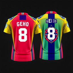 A detailed design of a football shirt featuring the number 8 prominently displayed on the back