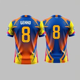A detailed design of a football shirt featuring the number 8 prominently displayed on the back