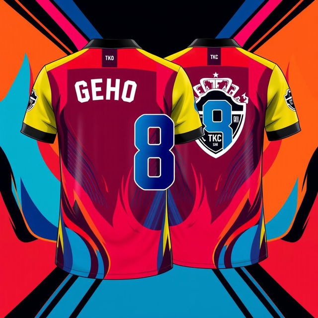 A detailed design of a football shirt featuring the number 8 prominently displayed on the back