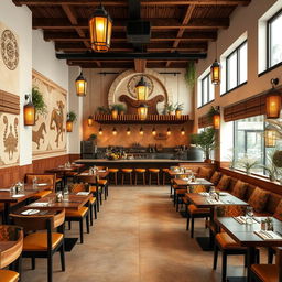 Interior design concept for a Peruvian restaurant specializing in poultry dishes, with an emphasis on traditional and contemporary elements