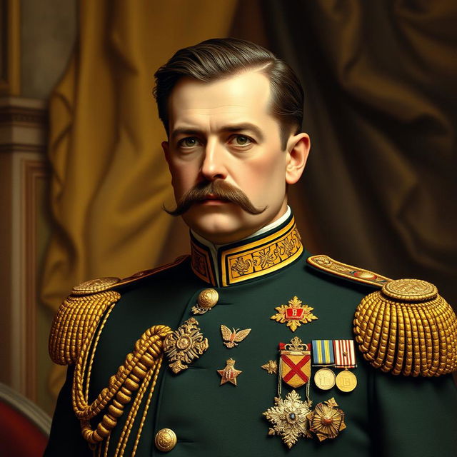 A detailed and historically accurate portrait of Archduke Franz Ferdinand, the heir to the throne of Austria-Hungary