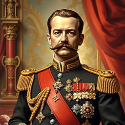 A detailed and historically accurate portrait of Archduke Franz Ferdinand, the heir to the throne of Austria-Hungary