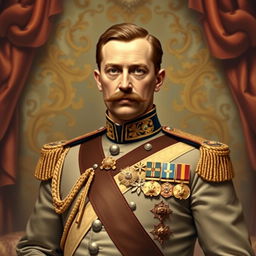 A detailed and historically accurate portrait of Archduke Franz Ferdinand, the heir to the throne of Austria-Hungary