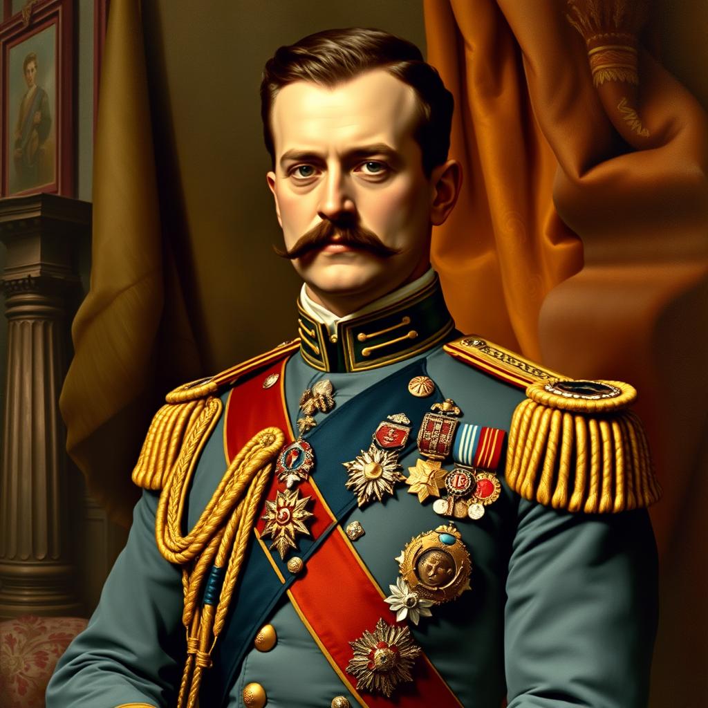 A detailed and historically accurate portrait of Archduke Franz Ferdinand, the heir to the throne of Austria-Hungary