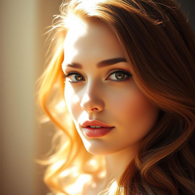 A captivating portrait of a woman with an elegant and charismatic expression, featuring a beautiful face with striking features