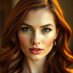 A captivating portrait of a woman with an elegant and charismatic expression, featuring a beautiful face with striking features