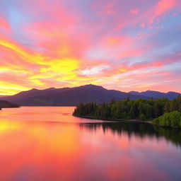 An image without any text, featuring a serene landscape during sunset