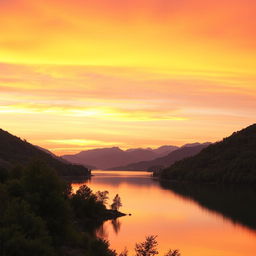 An image without any text, featuring a serene landscape during sunset