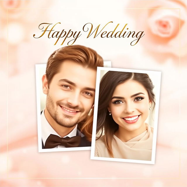 A beautifully designed wedding invitation card featuring a collage of two photos