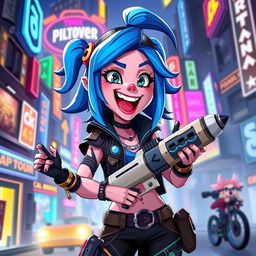 A stylized depiction of Jinx, the whimsical and chaotic character from the Arcane animated series