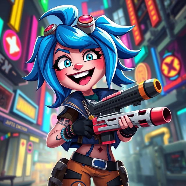 A stylized depiction of Jinx, the whimsical and chaotic character from the Arcane animated series